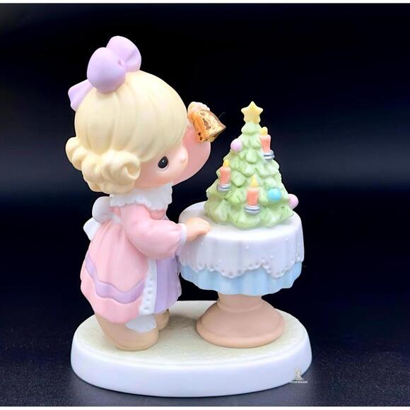Precious Moments Girl Decorating Tabletop Christmas Tree With Bell Figurine